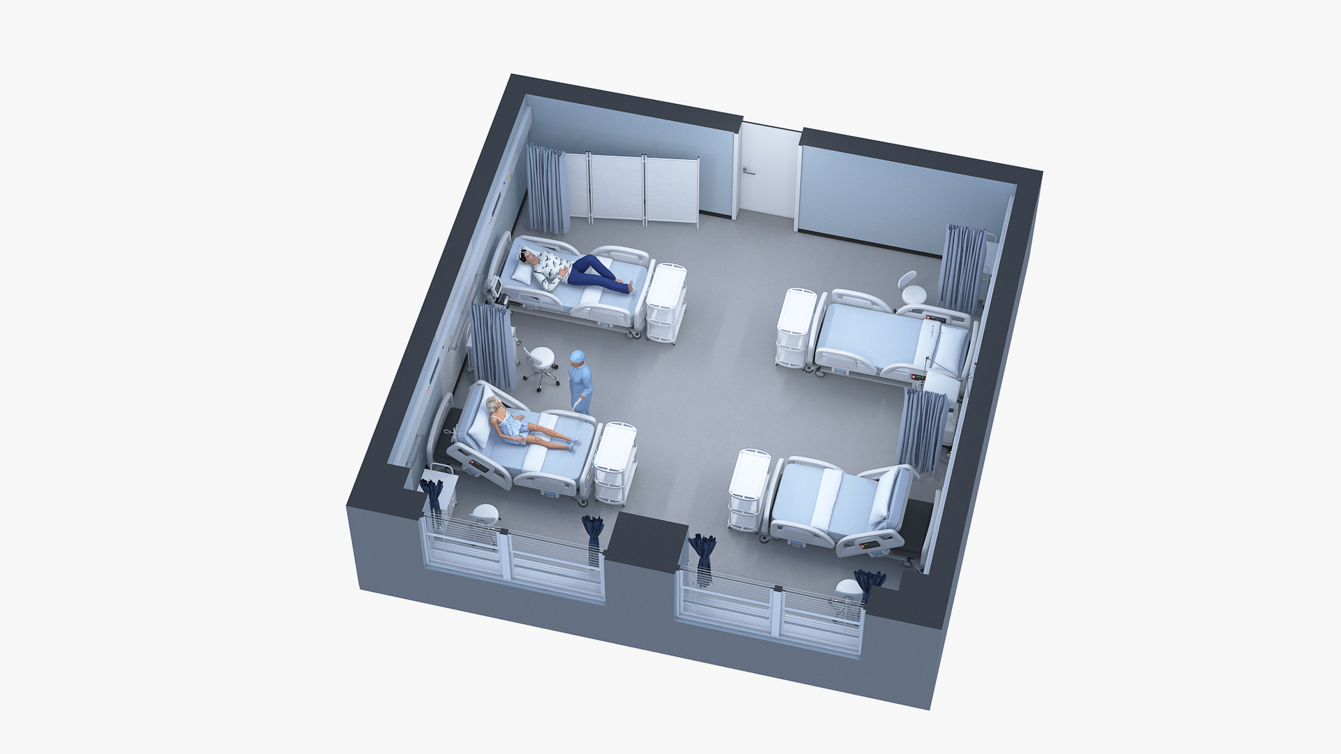 3D model Large Hospital Ward Interior with People