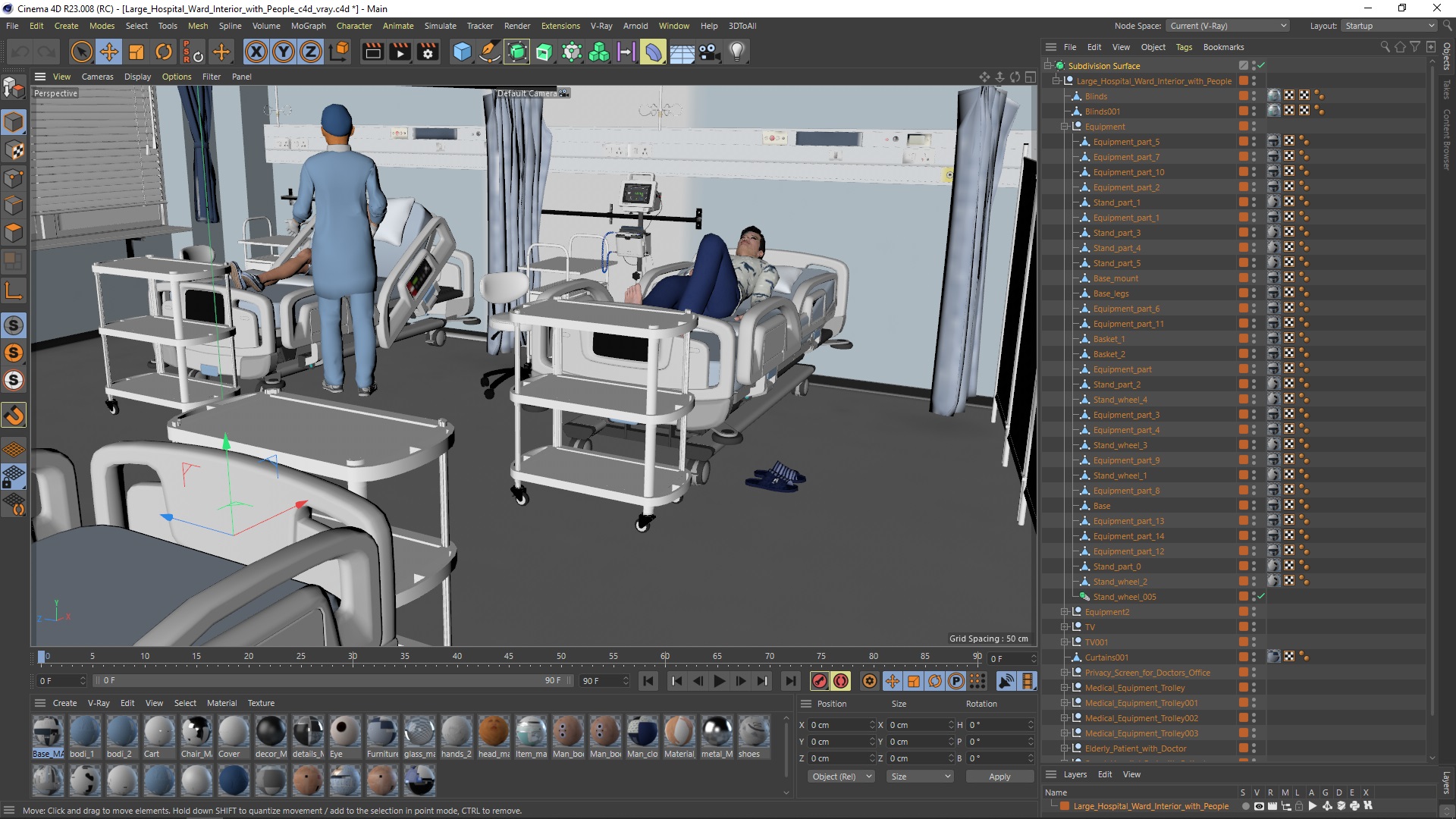 3D model Large Hospital Ward Interior with People