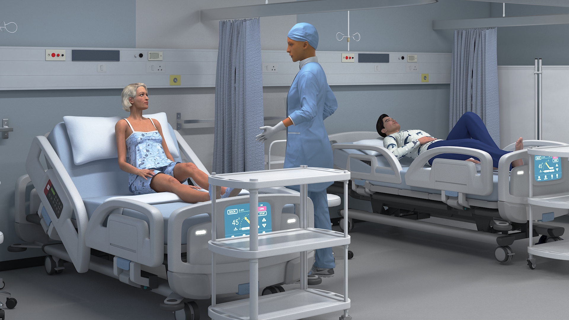 3D model Large Hospital Ward Interior with People