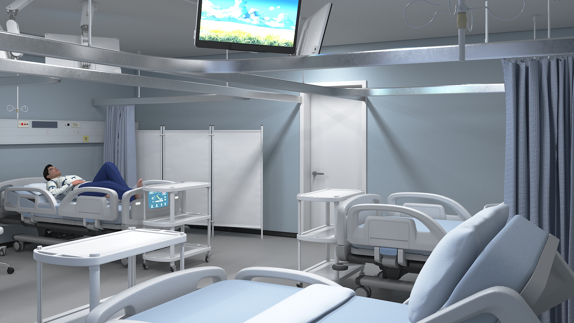 3D model Large Hospital Ward Interior with People