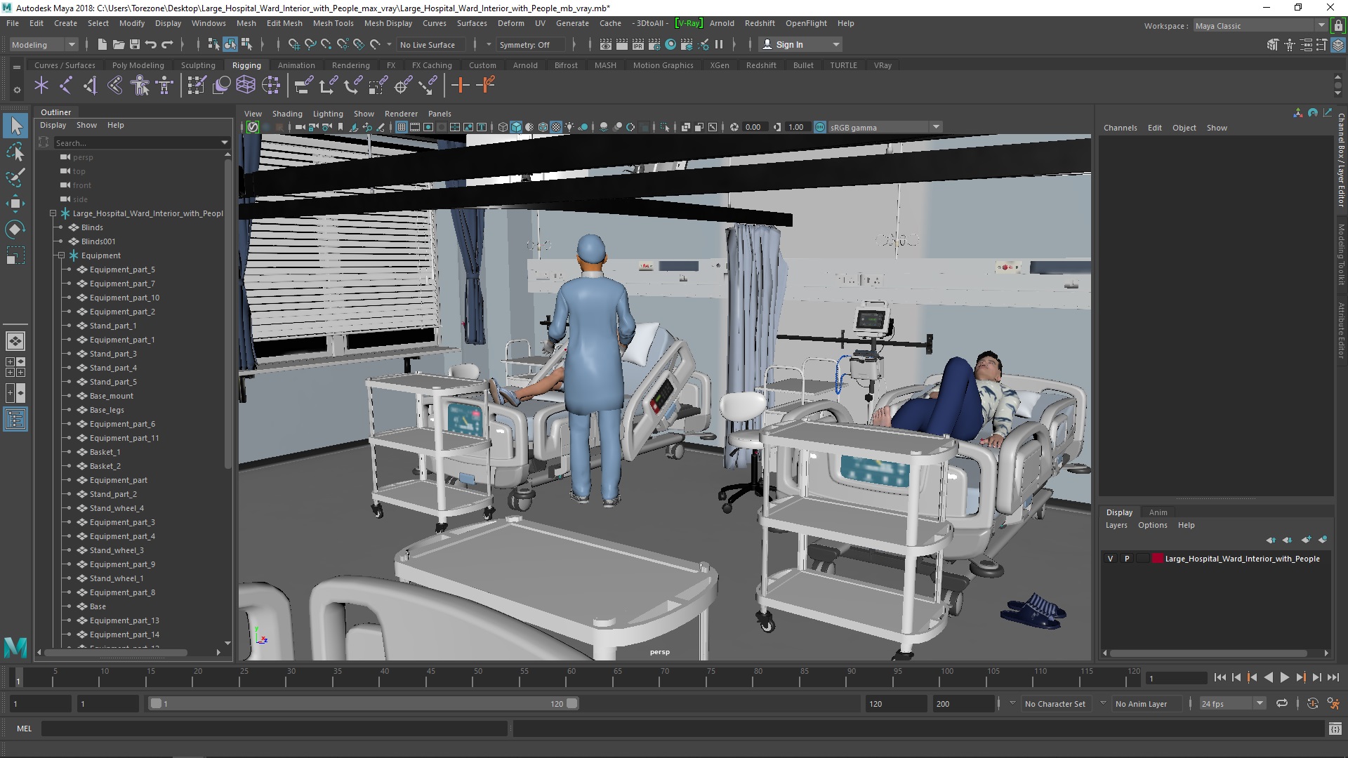 3D model Large Hospital Ward Interior with People