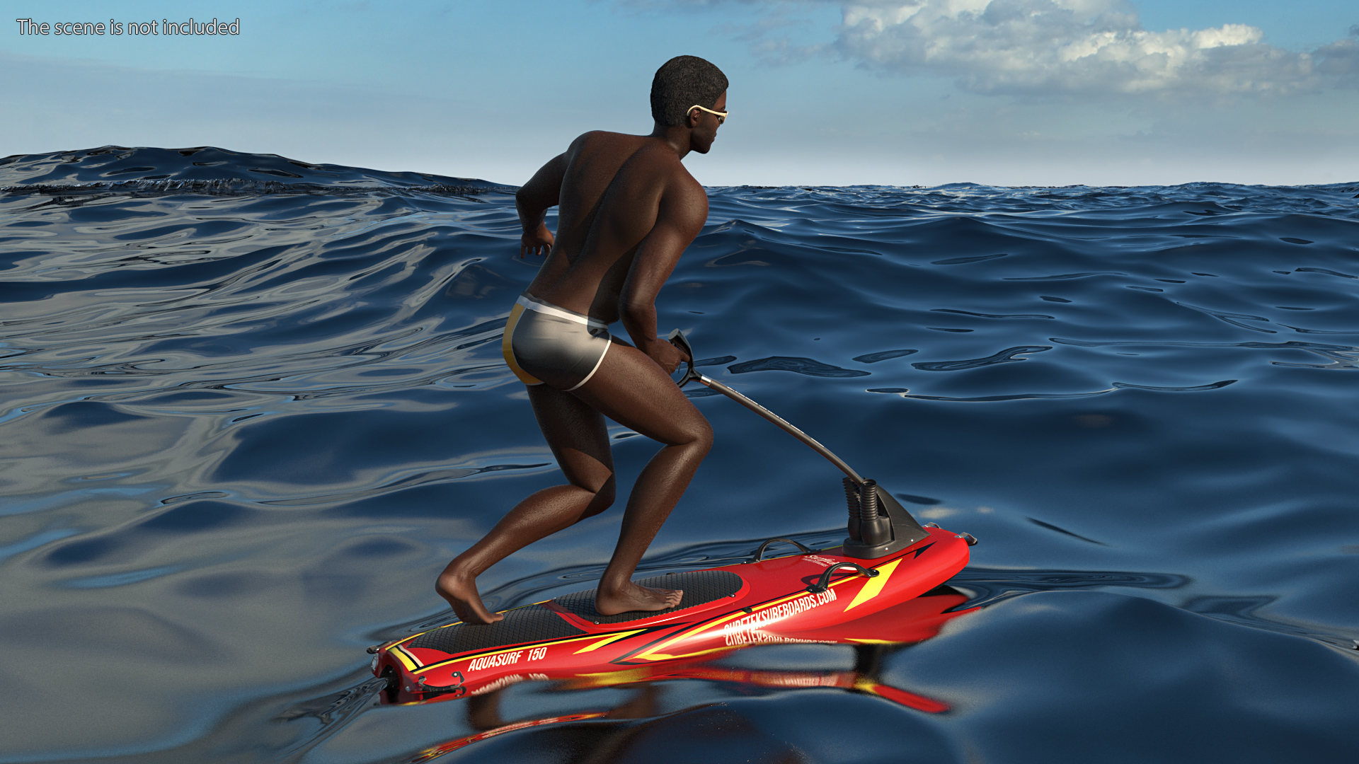 3D model Afro American Man with Surftek Aquasurf Jet Surfboard Rigged