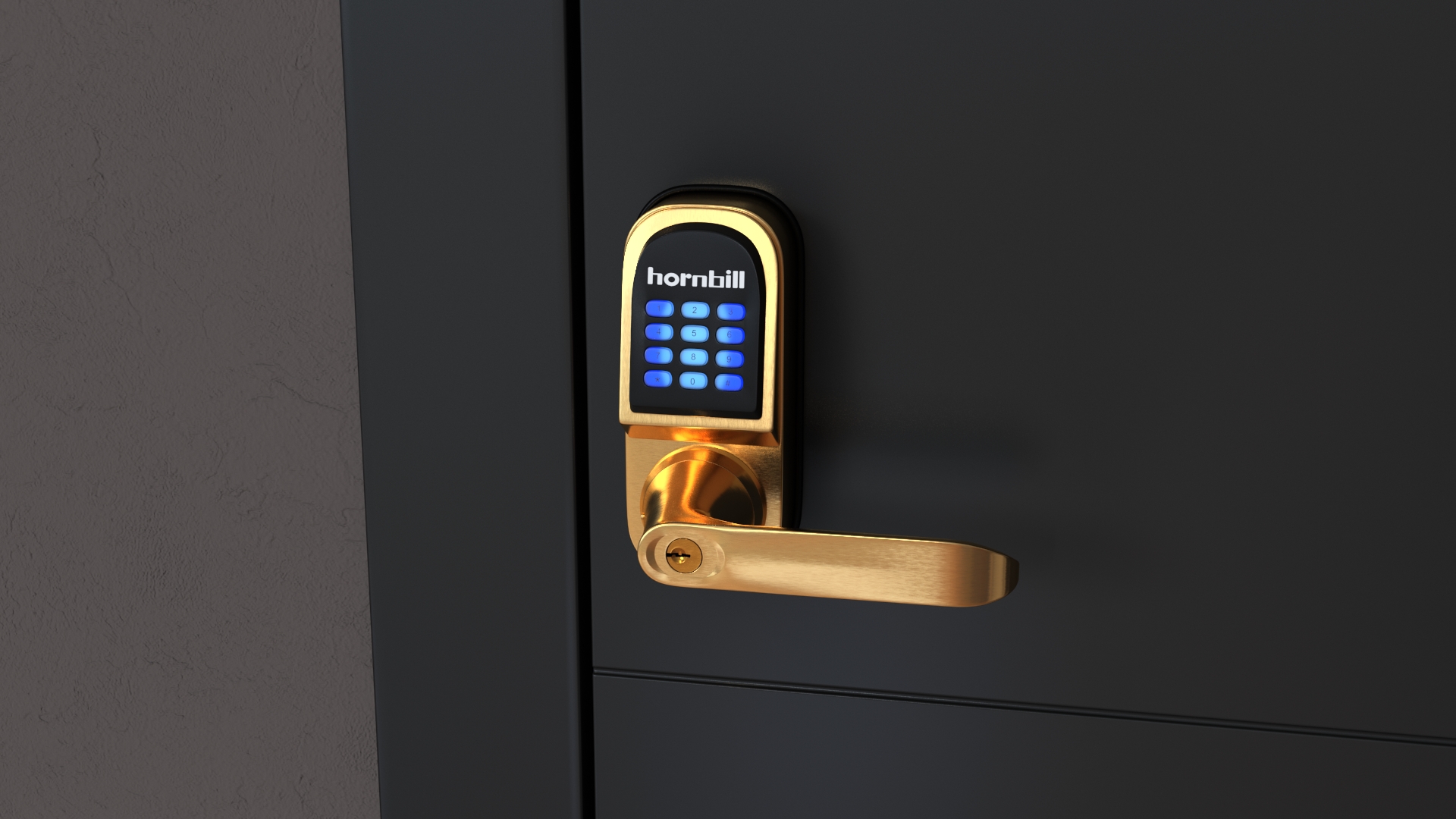 3D Hornbill Smart Lock with Keypad Door Knob Gold