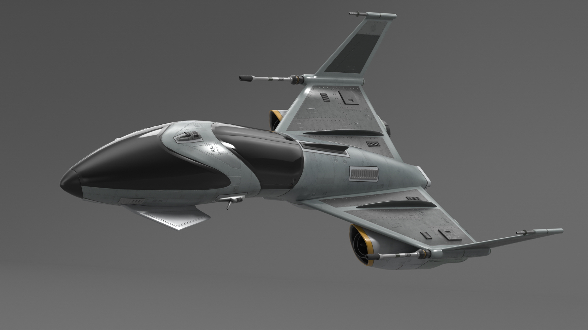 3D Futuristic Fighter Spaceship in Flight model