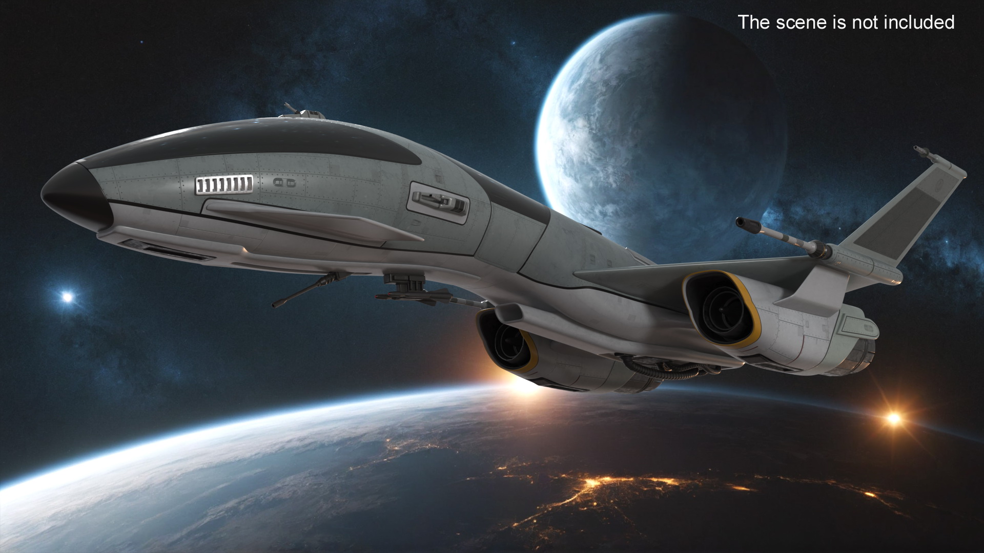 3D Futuristic Fighter Spaceship in Flight model