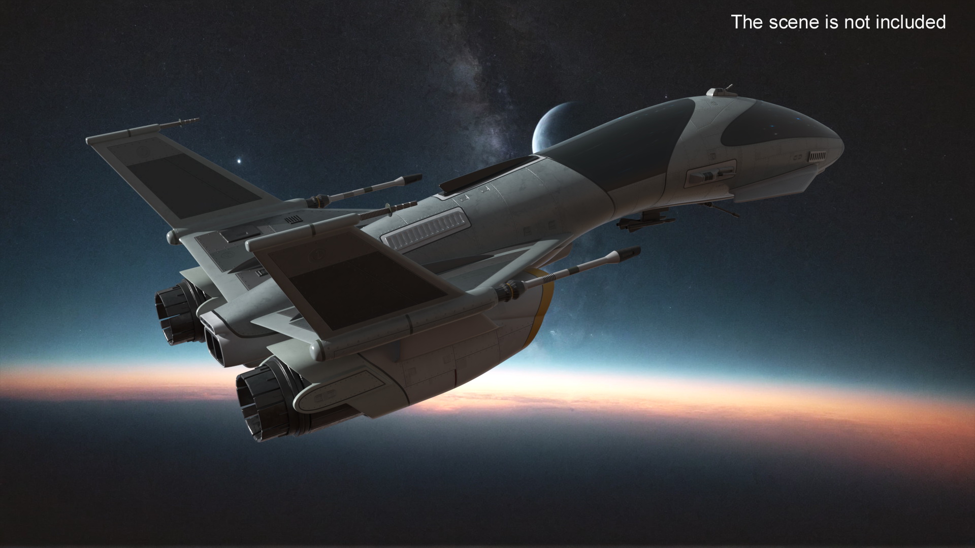 3D Futuristic Fighter Spaceship in Flight model