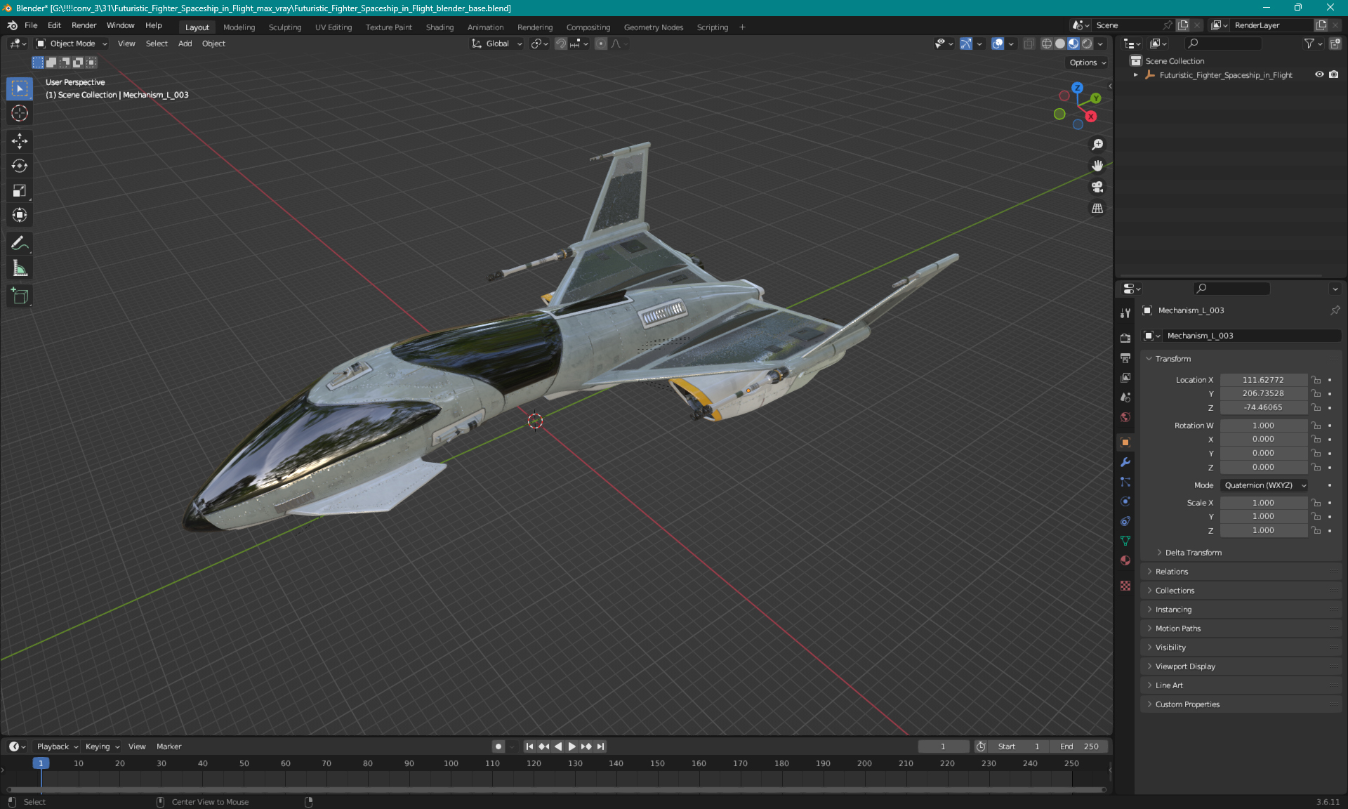 3D Futuristic Fighter Spaceship in Flight model