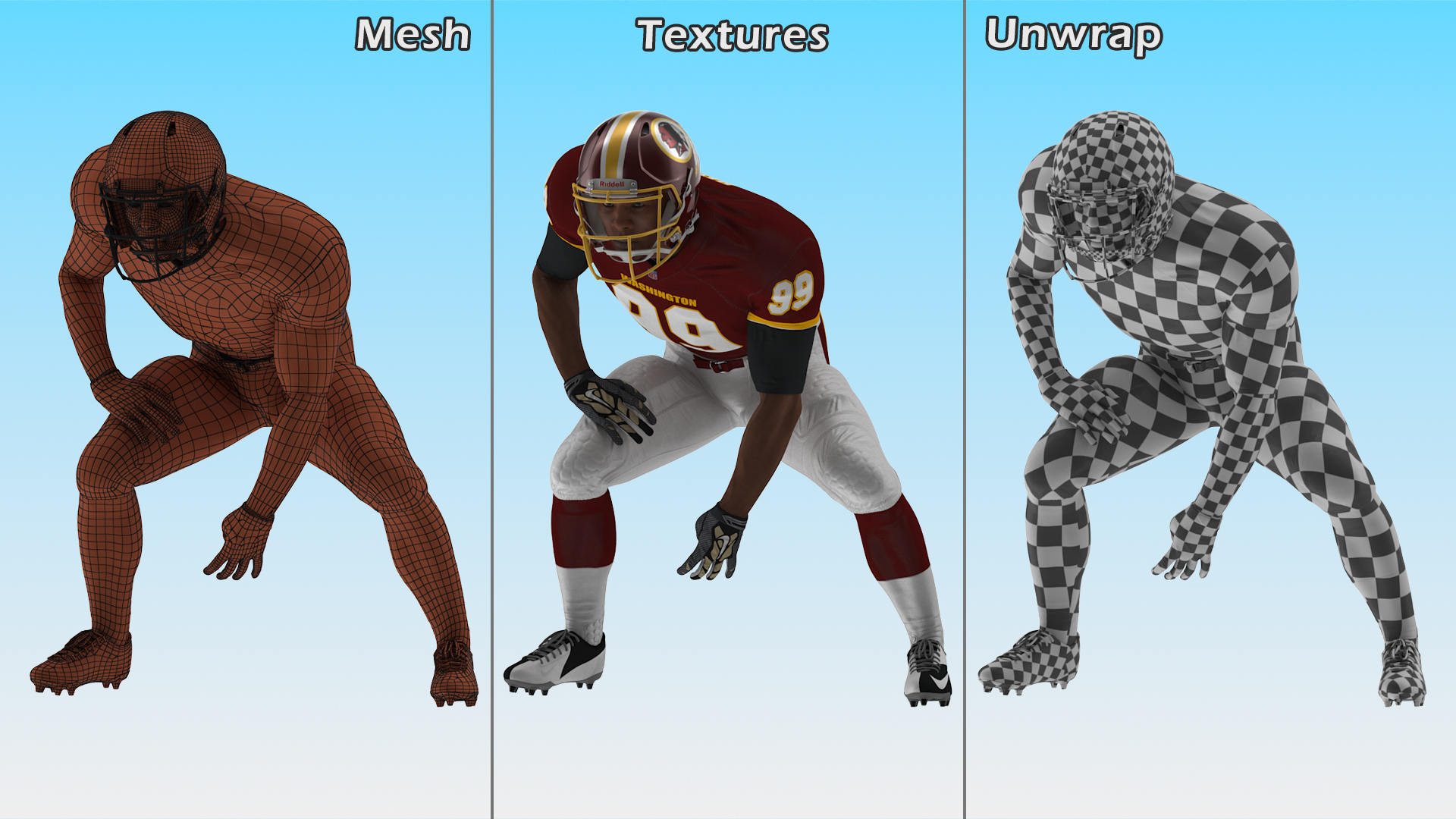 3D Washington Redskins American Football Player Crouching Fur model