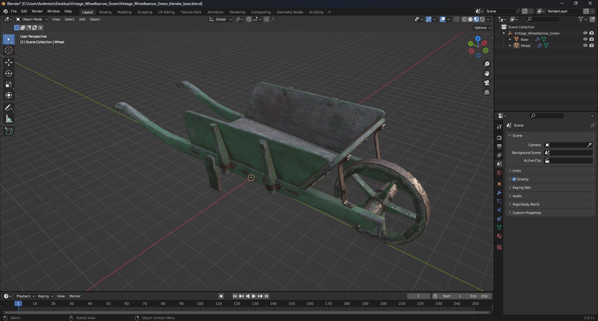 3D model Vintage Wheelbarrow Green