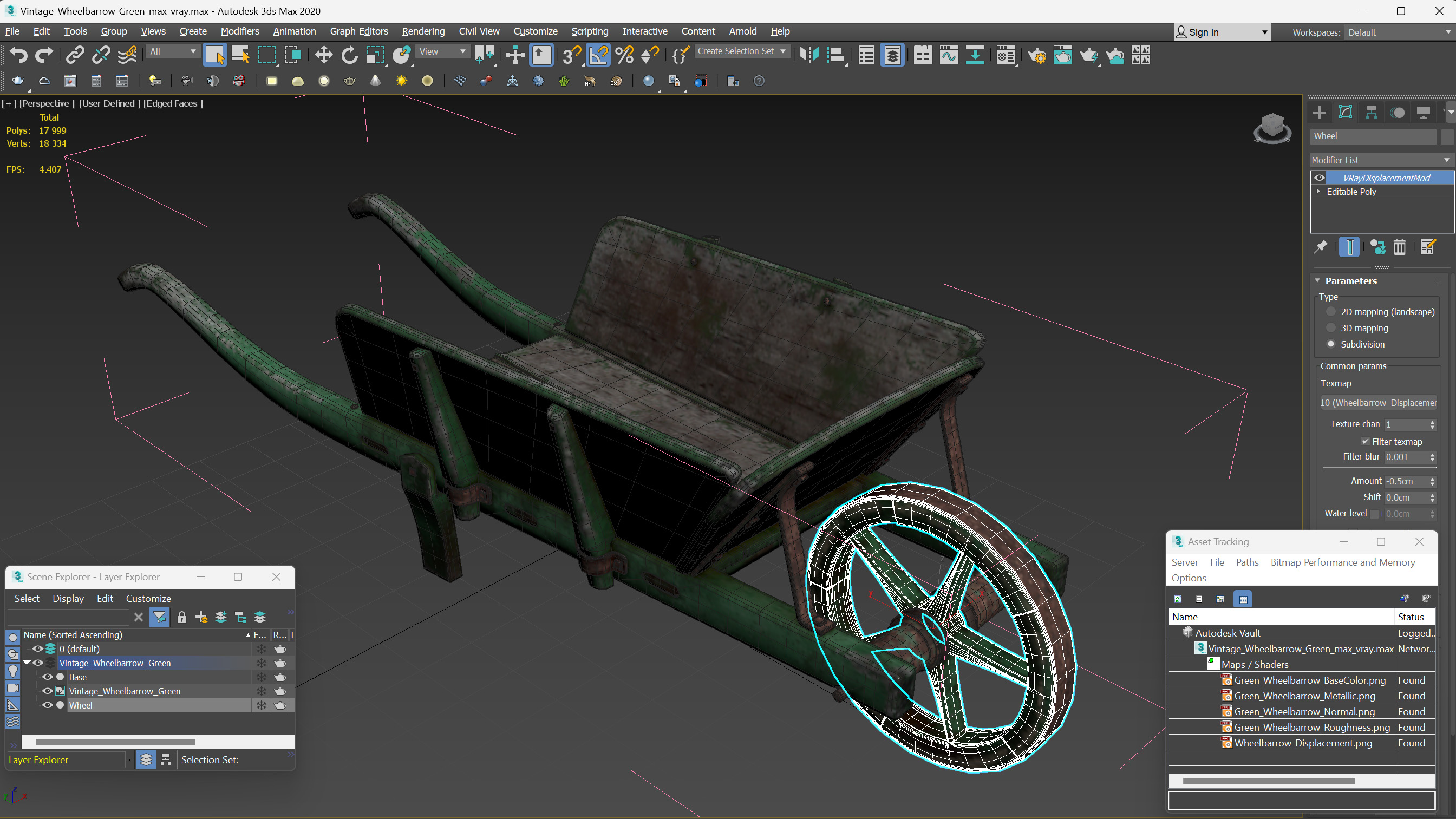 3D model Vintage Wheelbarrow Green