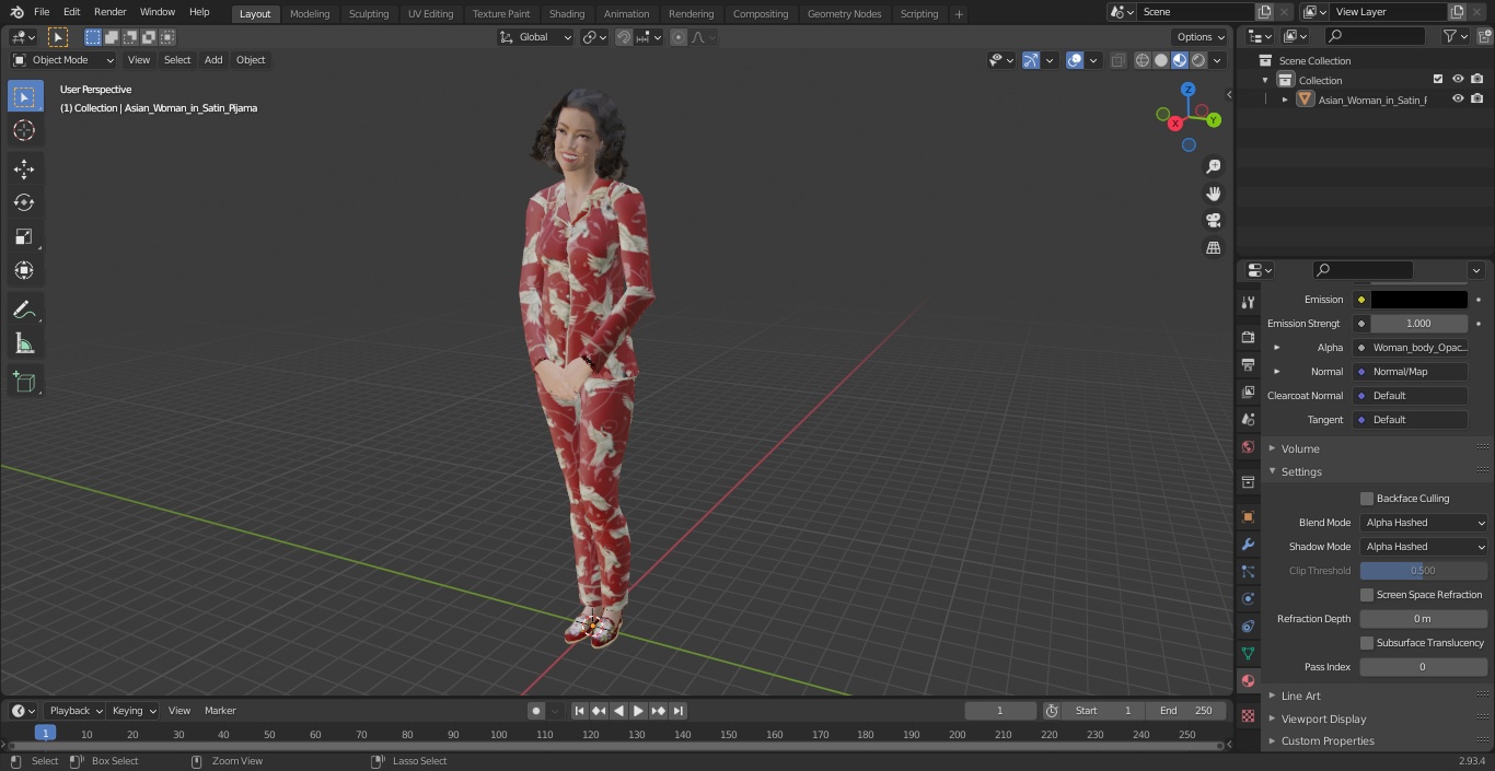 Asian Woman in Satin Pijama 3D