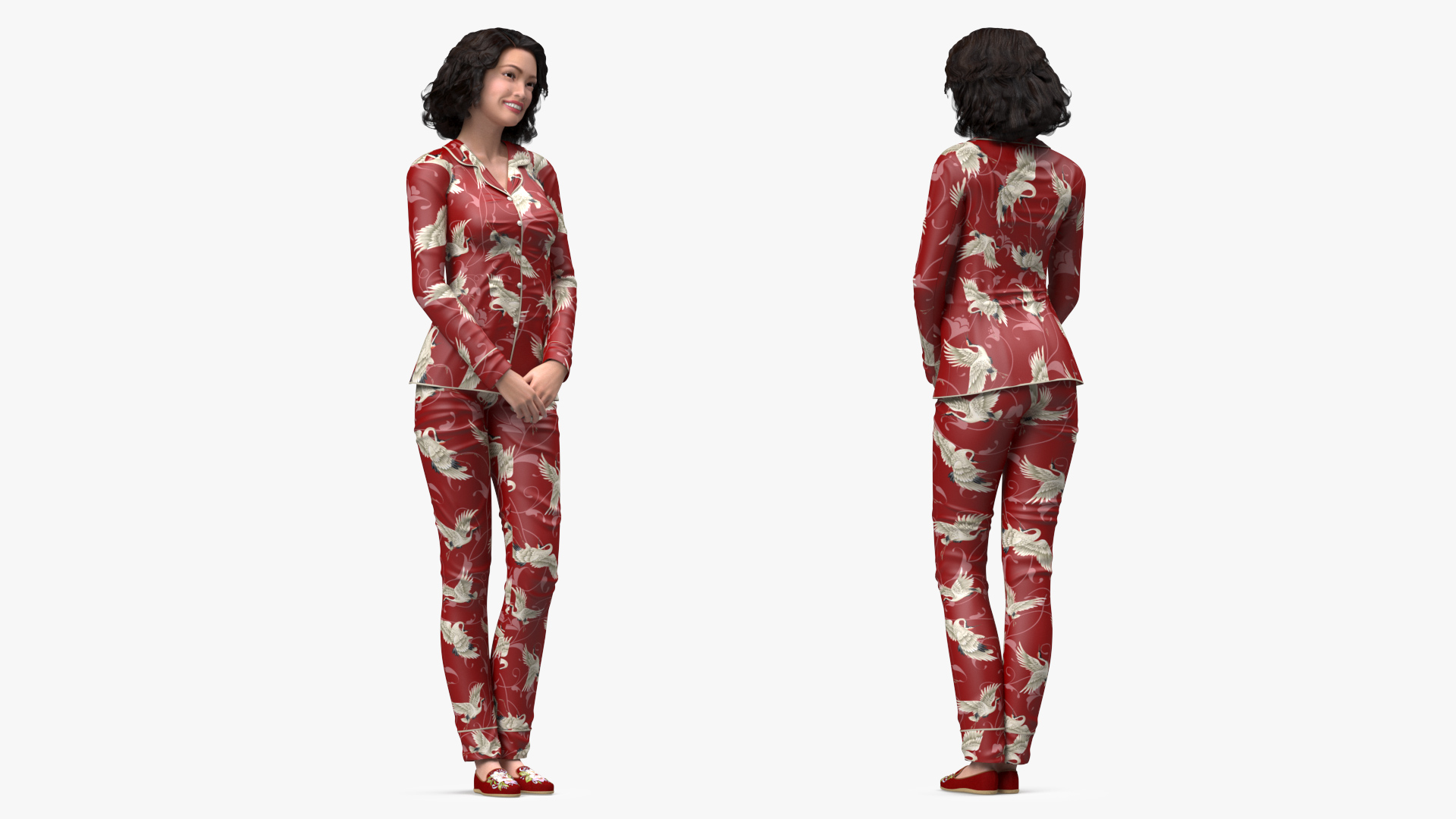 Asian Woman in Satin Pijama 3D