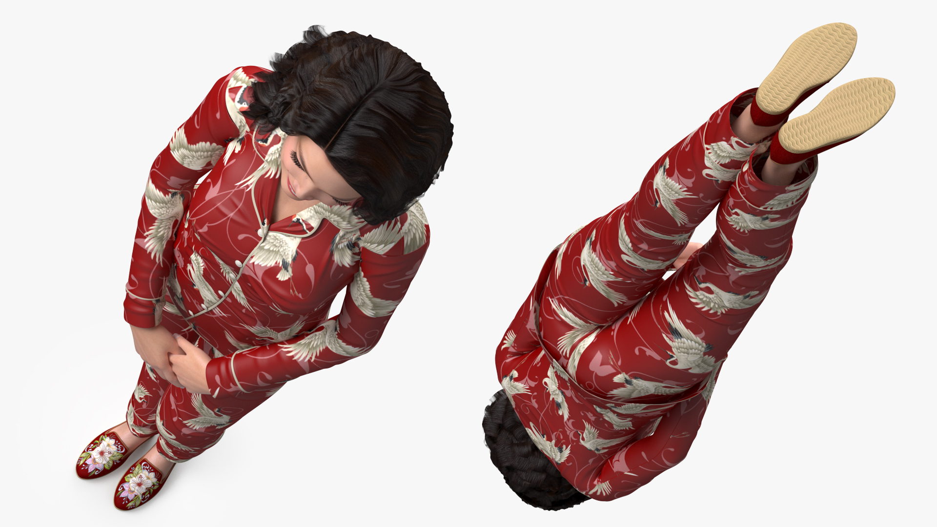 Asian Woman in Satin Pijama 3D