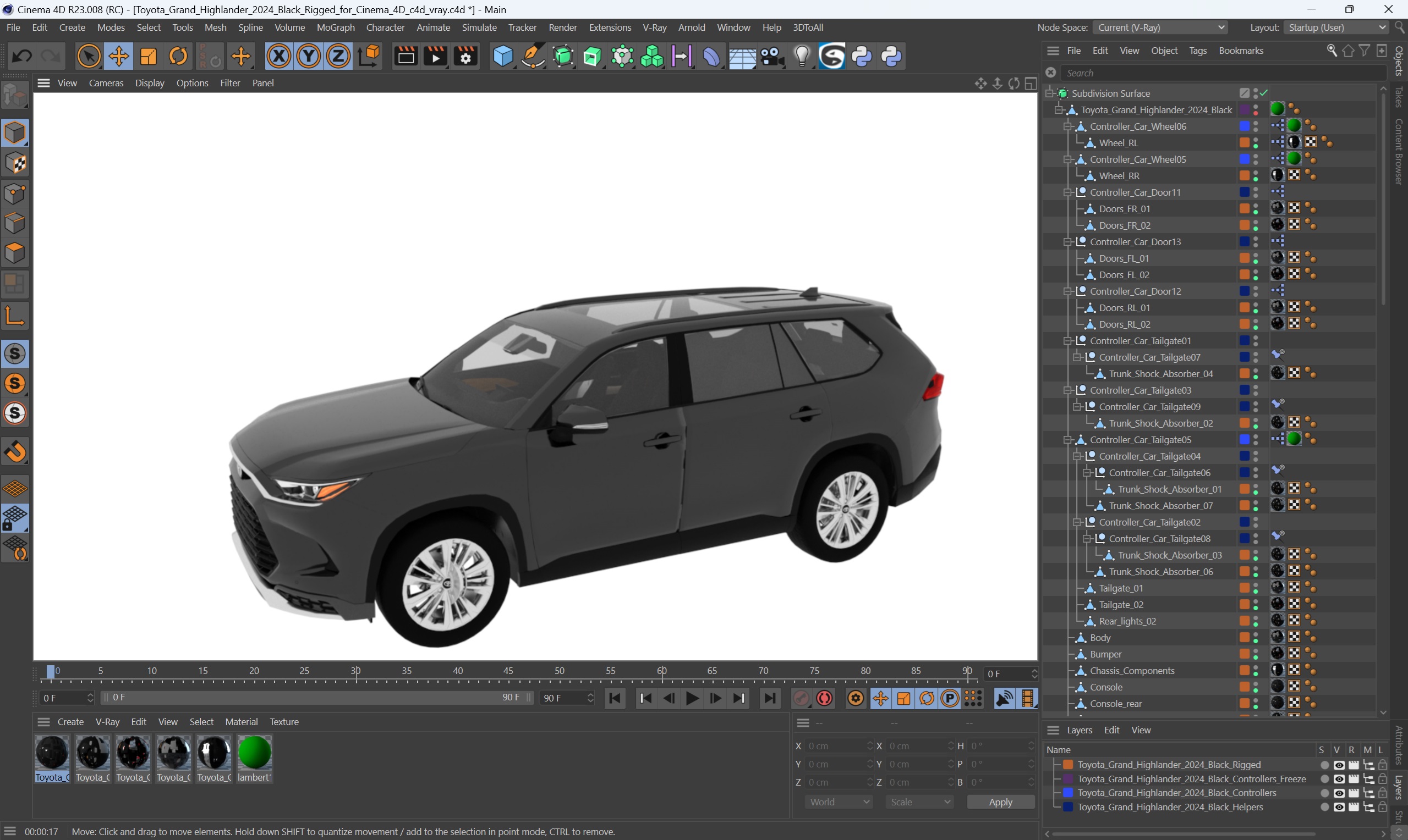 3D model Toyota Grand Highlander 2024 Black Rigged for Cinema 4D