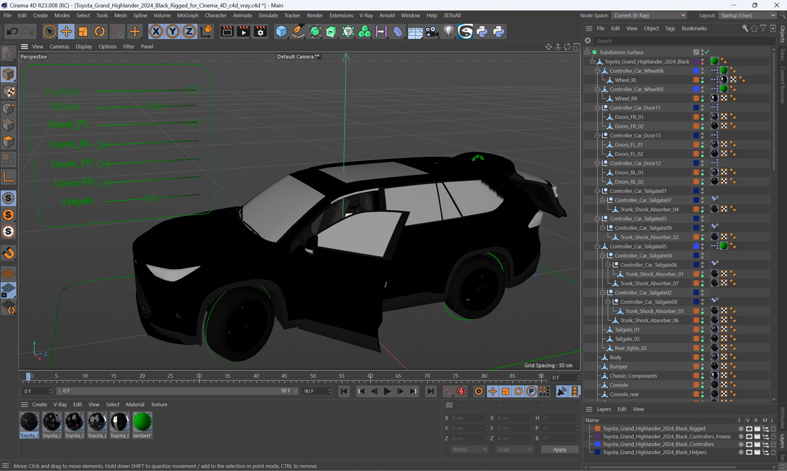 3D model Toyota Grand Highlander 2024 Black Rigged for Cinema 4D