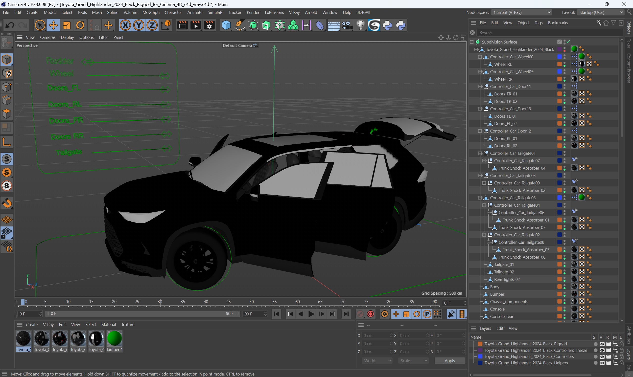 3D model Toyota Grand Highlander 2024 Black Rigged for Cinema 4D
