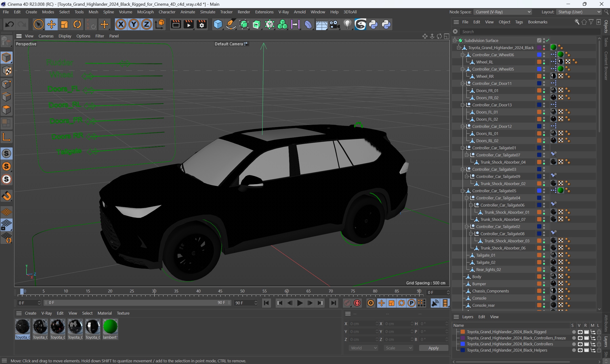 3D model Toyota Grand Highlander 2024 Black Rigged for Cinema 4D