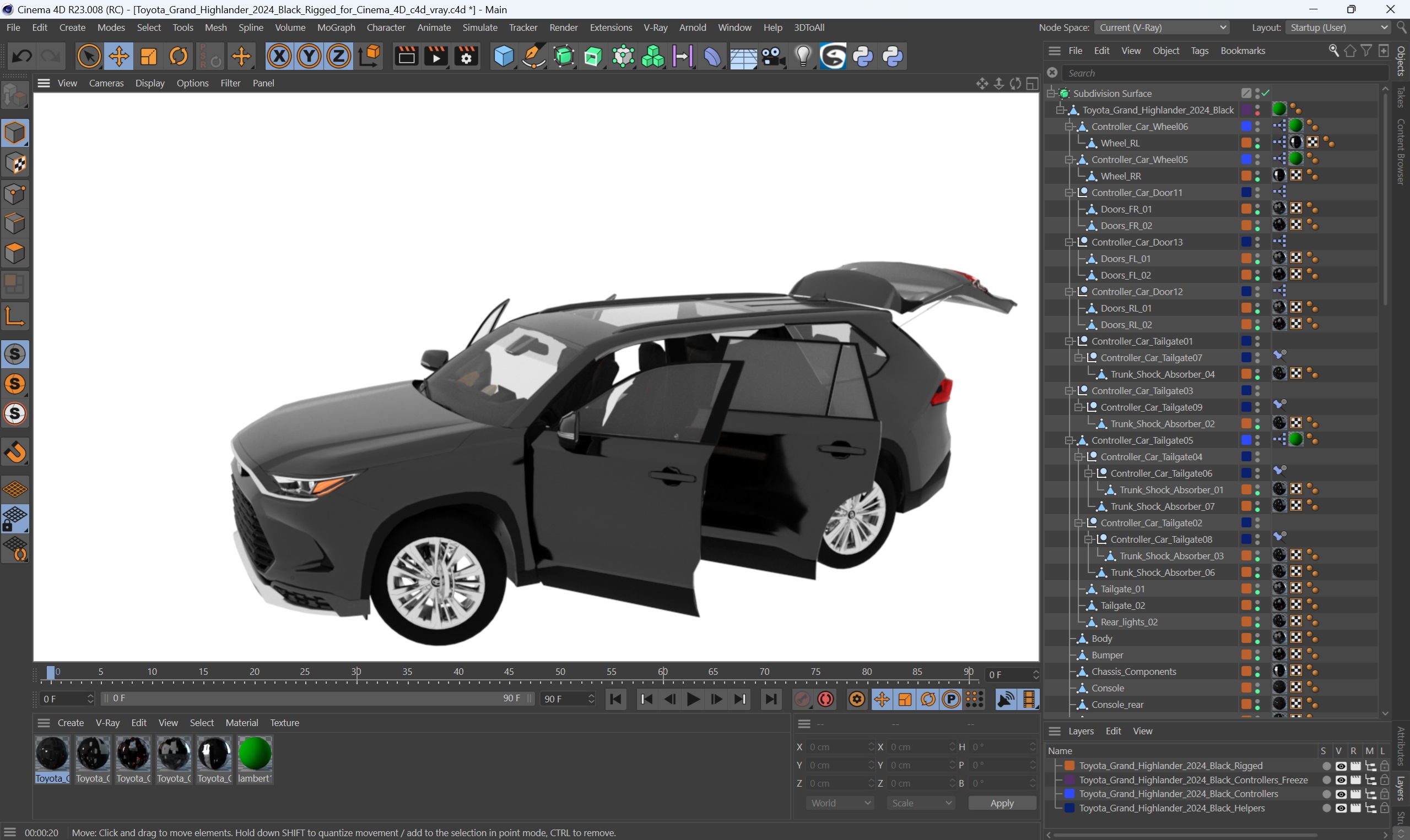 3D model Toyota Grand Highlander 2024 Black Rigged for Cinema 4D