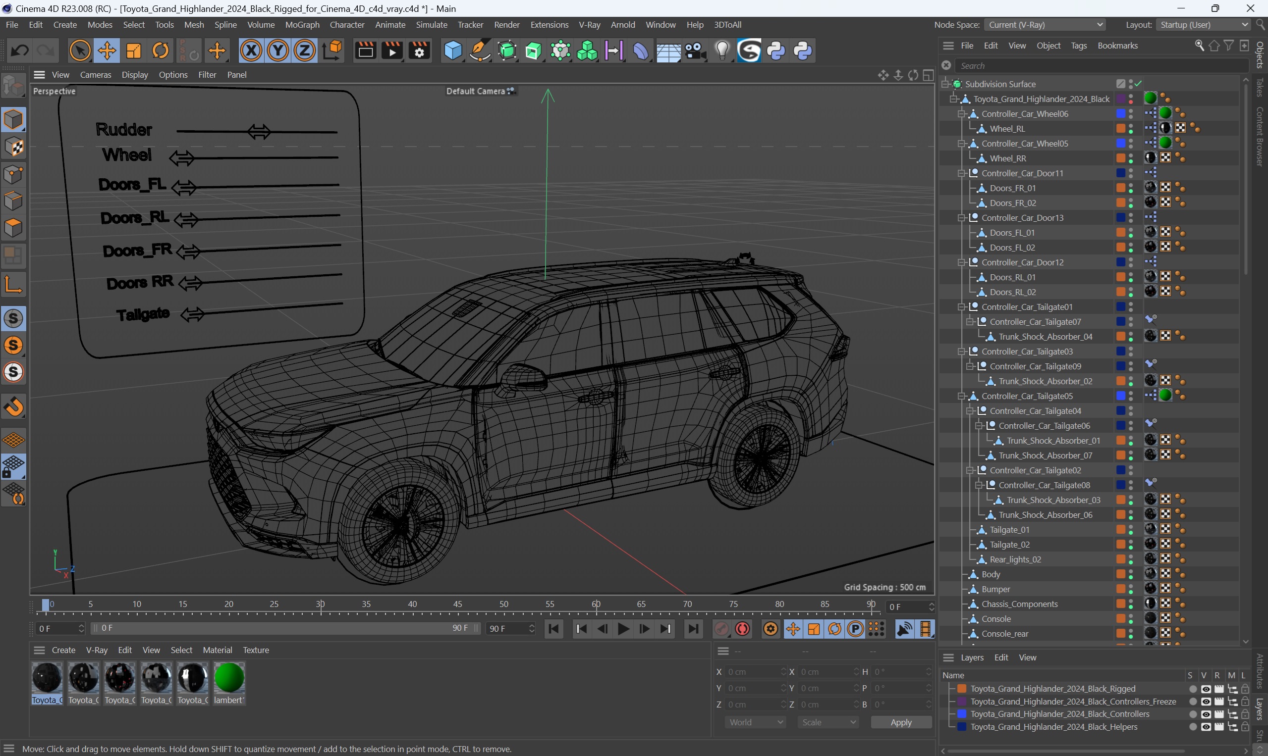 3D model Toyota Grand Highlander 2024 Black Rigged for Cinema 4D