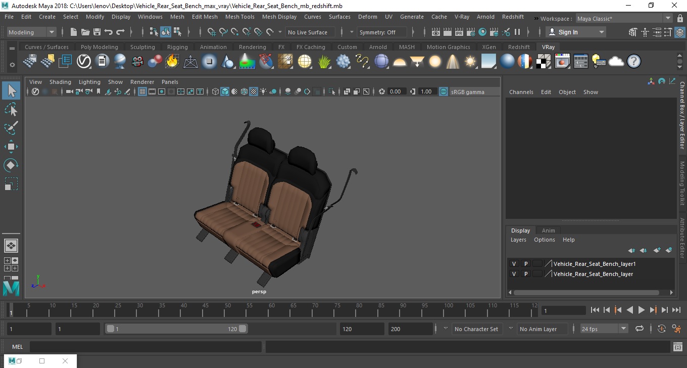 3D Vehicle Rear Seat Bench model