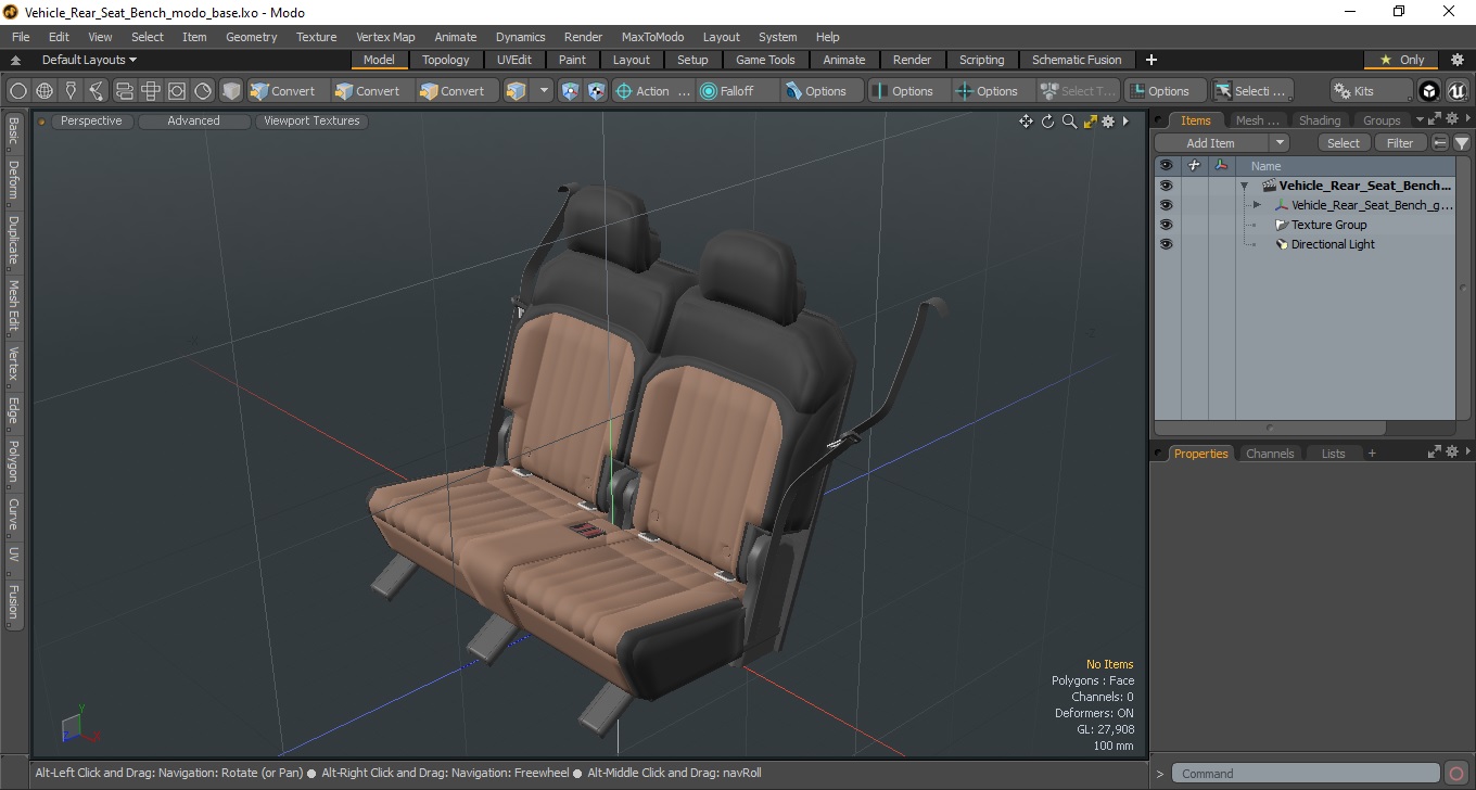 3D Vehicle Rear Seat Bench model