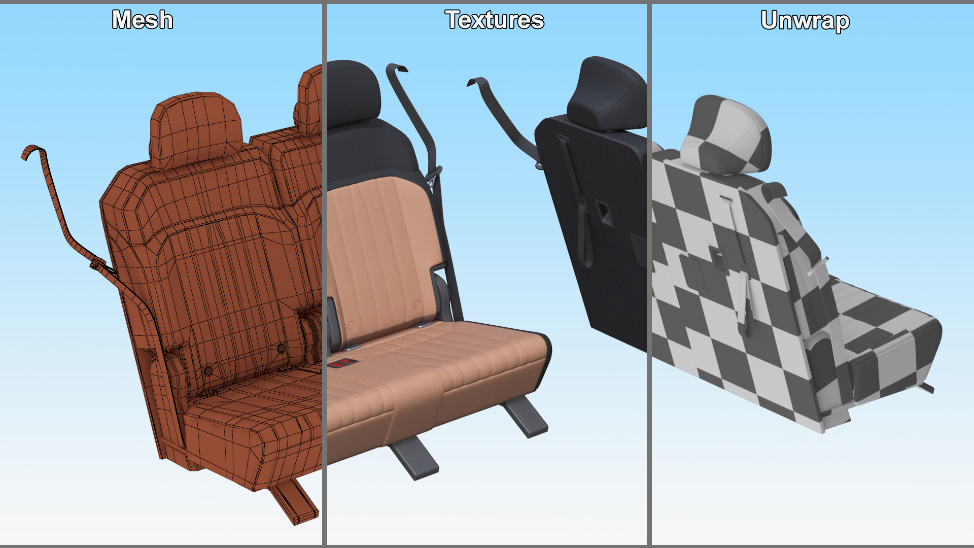 3D Vehicle Rear Seat Bench model