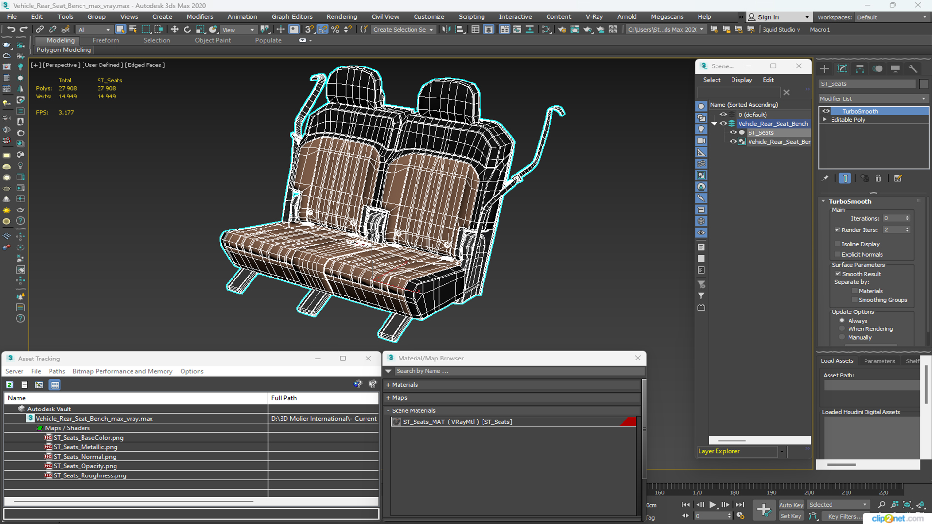 3D Vehicle Rear Seat Bench model