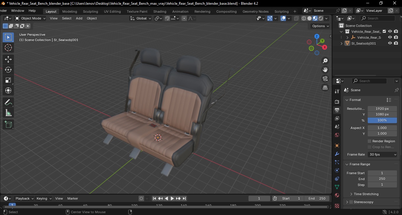 3D Vehicle Rear Seat Bench model