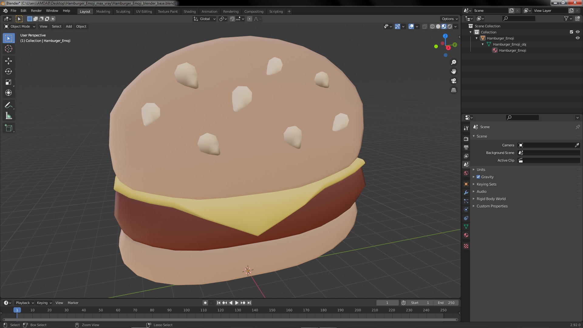 3D model Hamburger Emoji