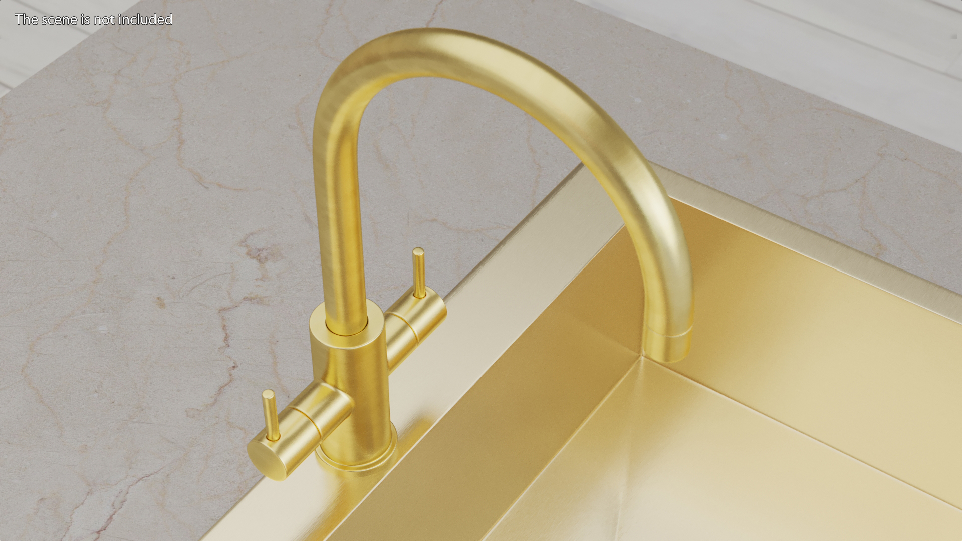 3D Monobloc Dual Lever Kitchen Mixer Tap Brass model