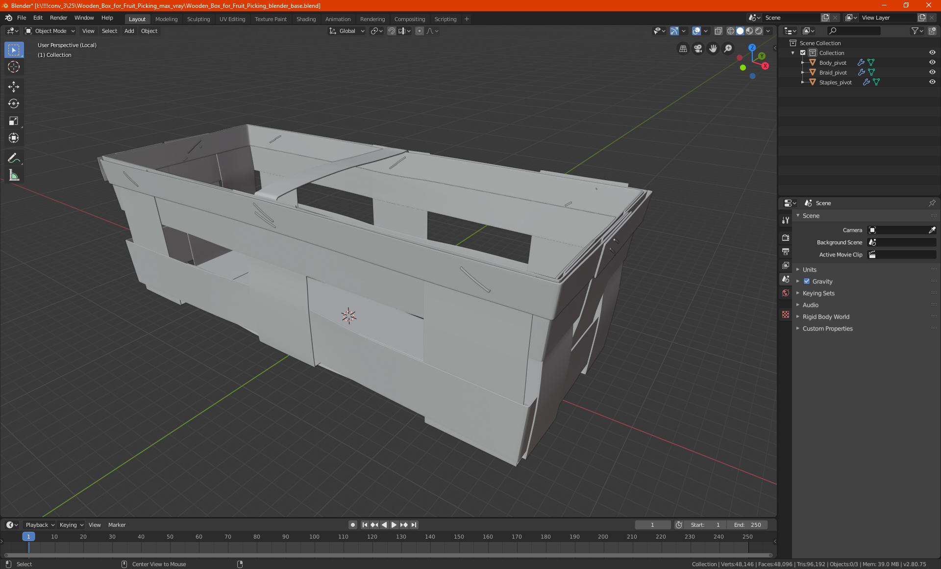 3D Wooden Box for Fruit Picking model