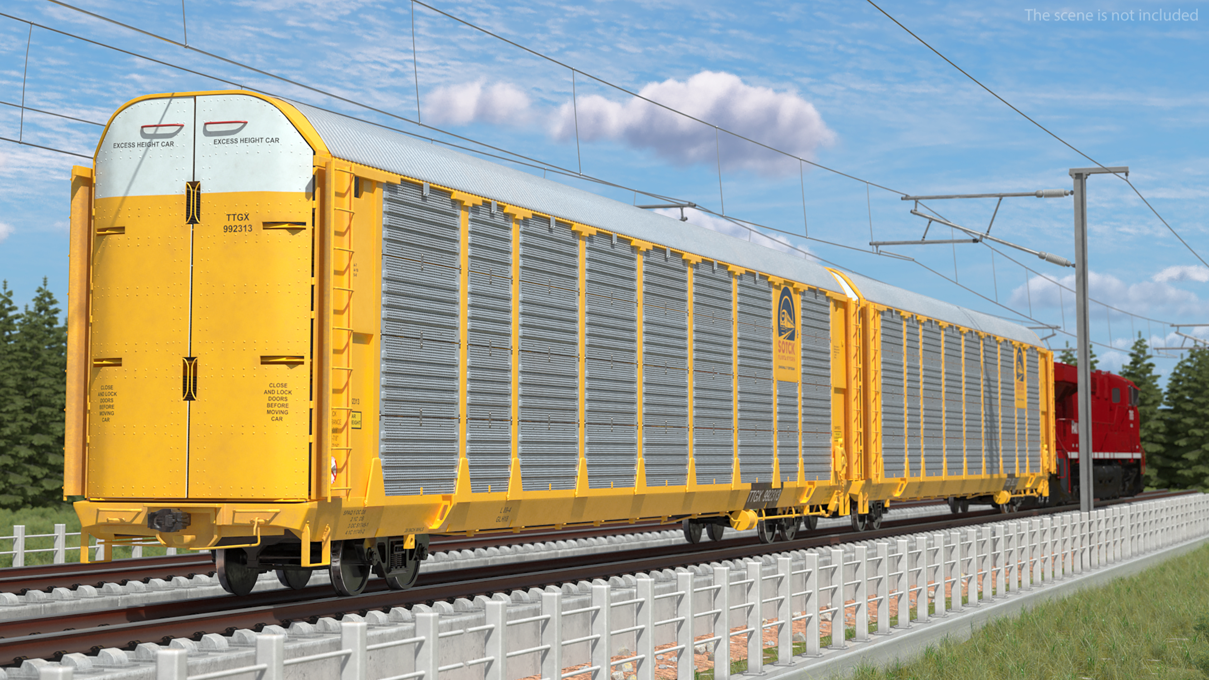 3D Generic Locomotive with Auto Rack Train Car model