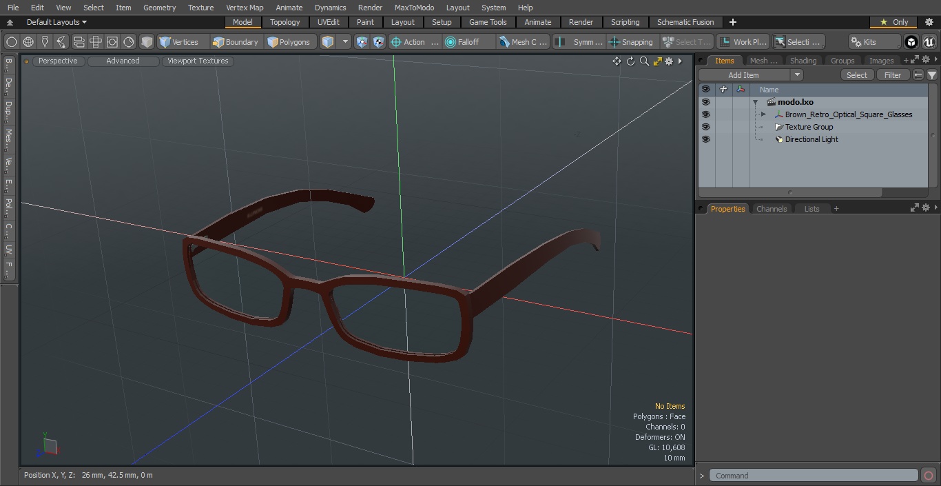 Brown Retro Optical Square Glasses 3D model