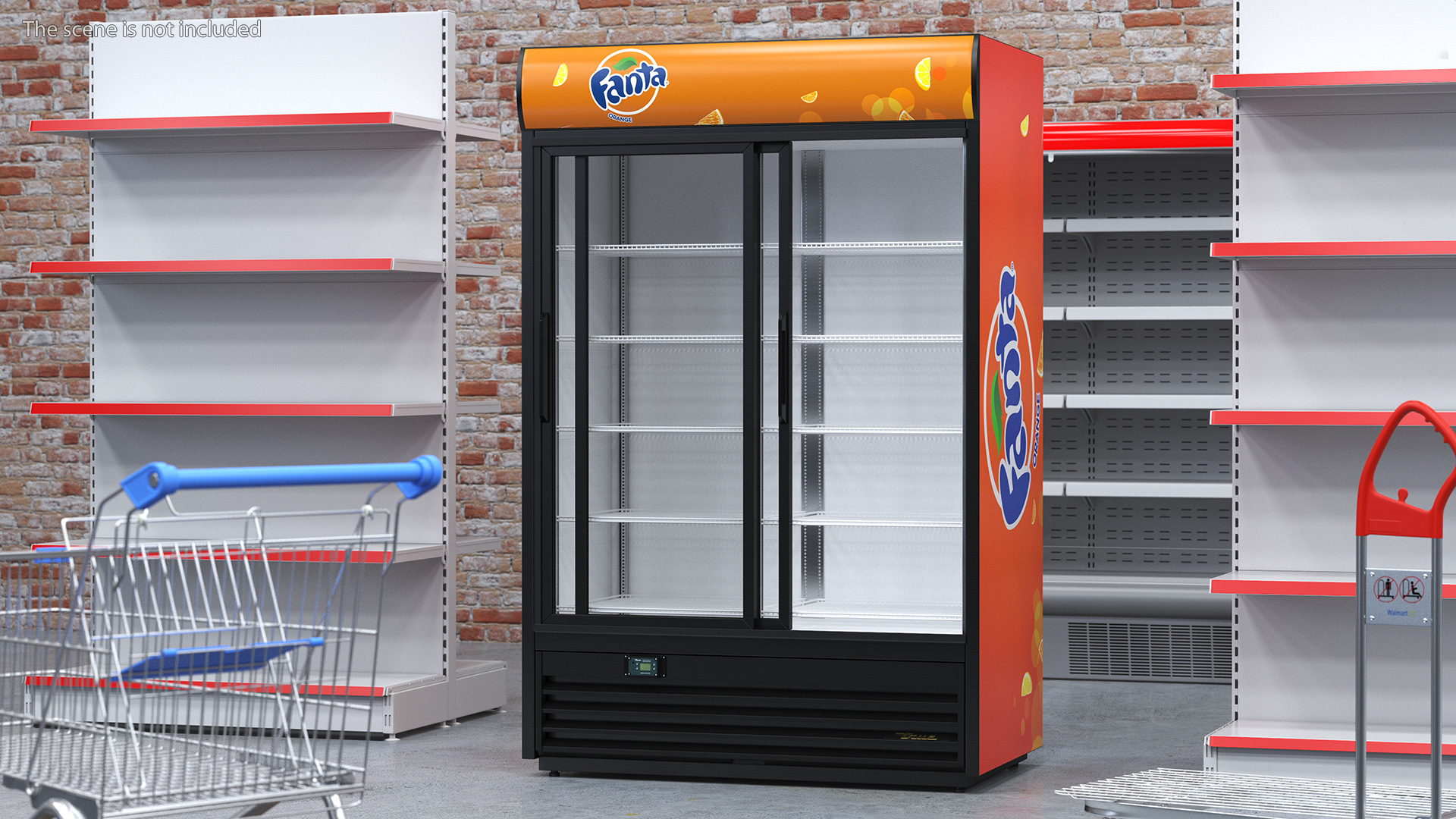 Double Sliding Door Upright Display Fridge 3D