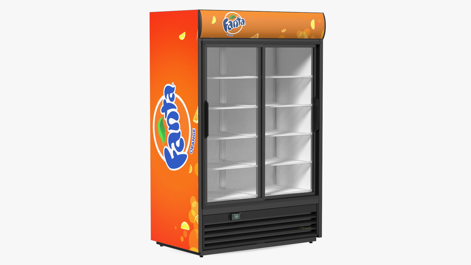 Double Sliding Door Upright Display Fridge 3D