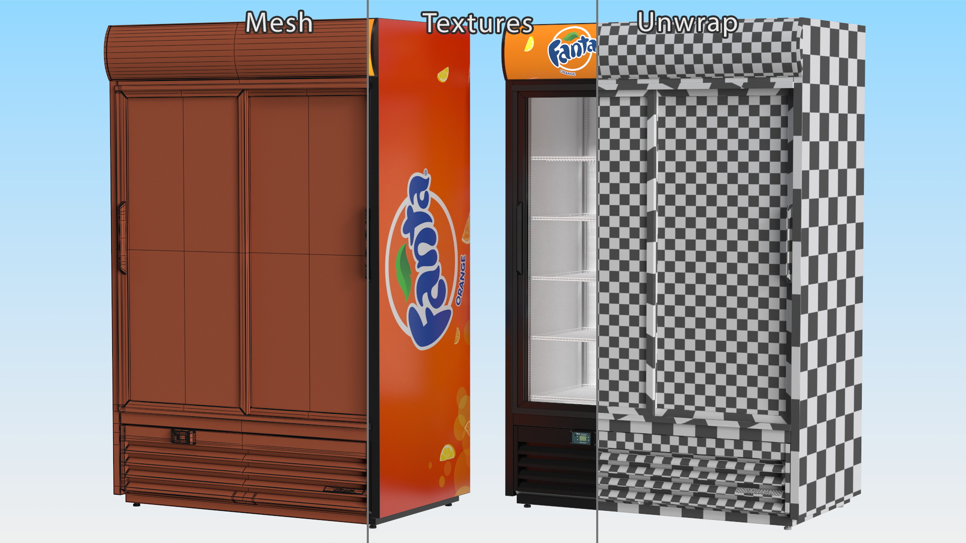 Double Sliding Door Upright Display Fridge 3D