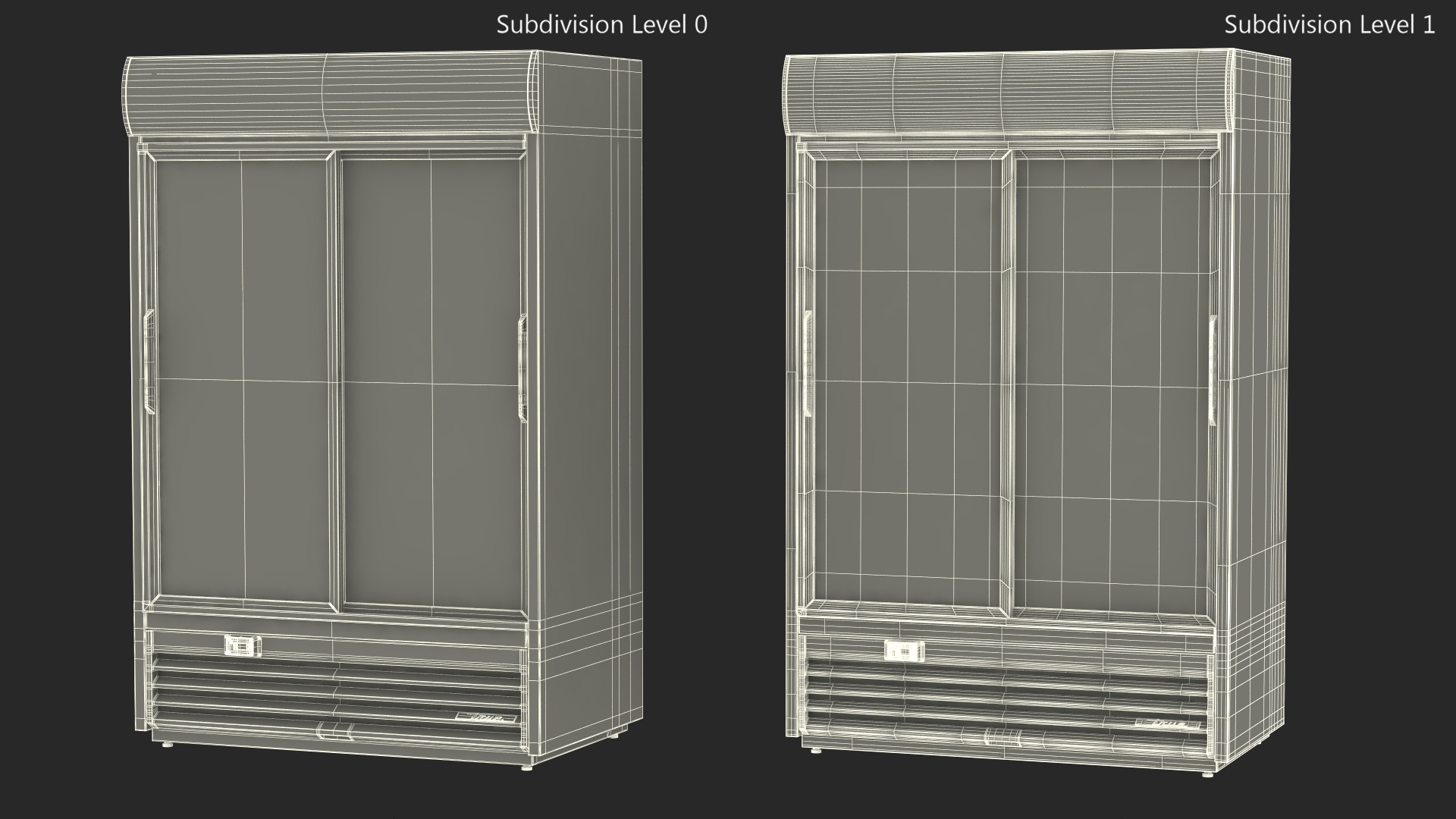 Double Sliding Door Upright Display Fridge 3D