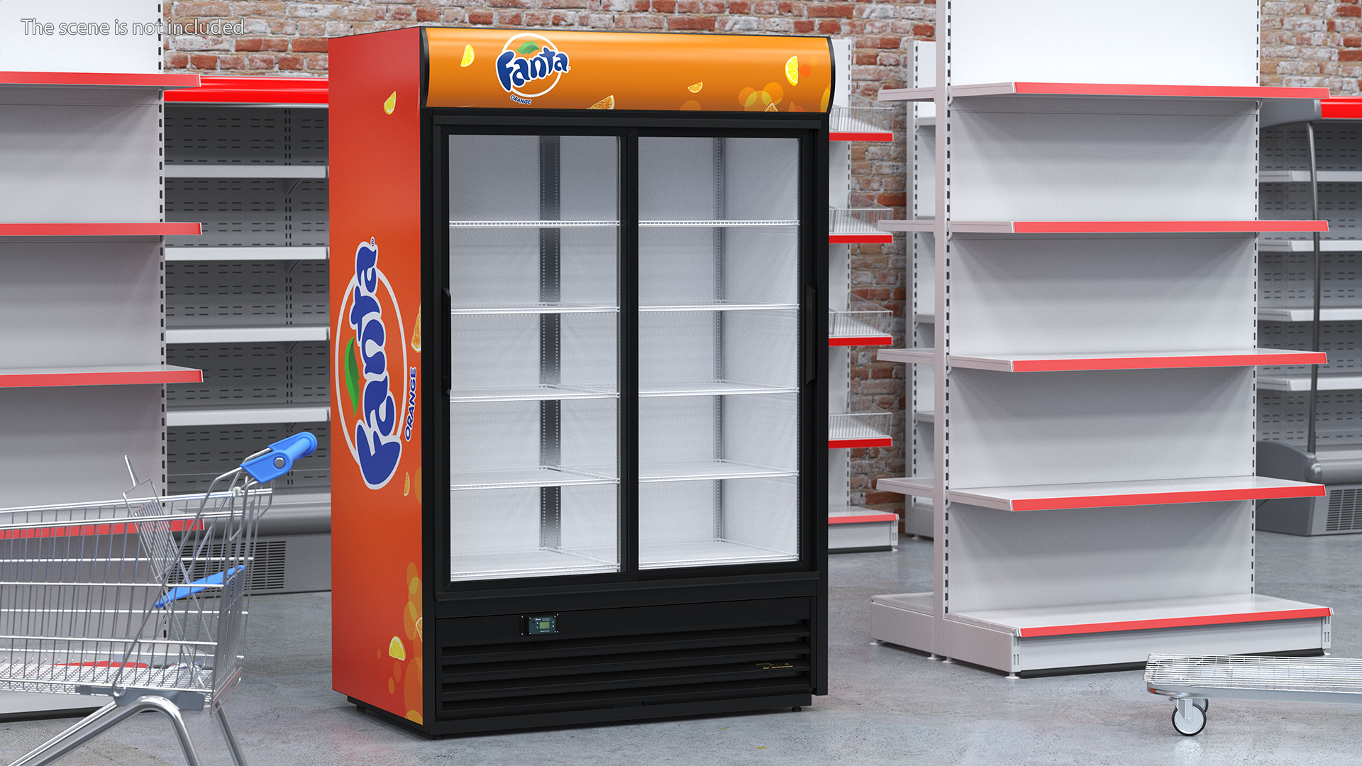 Double Sliding Door Upright Display Fridge 3D