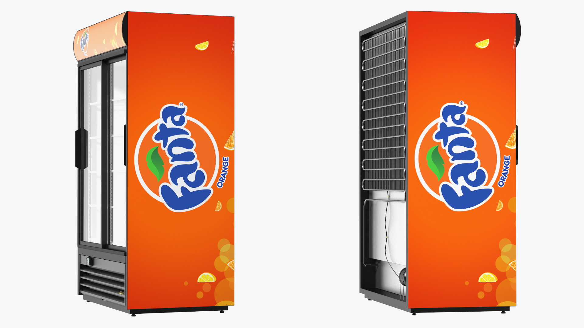 Double Sliding Door Upright Display Fridge 3D