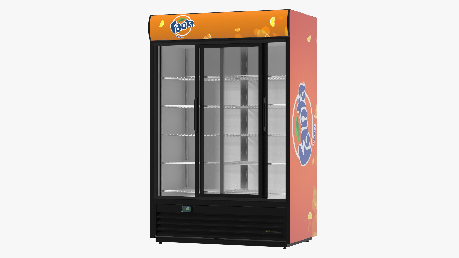 Double Sliding Door Upright Display Fridge 3D