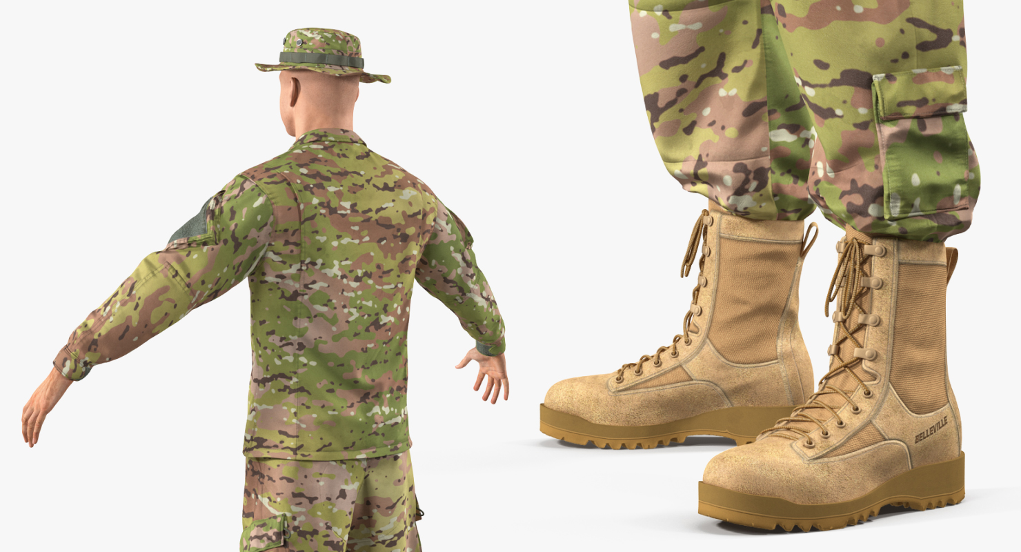 3D US Army Soldier T-Pose Fur