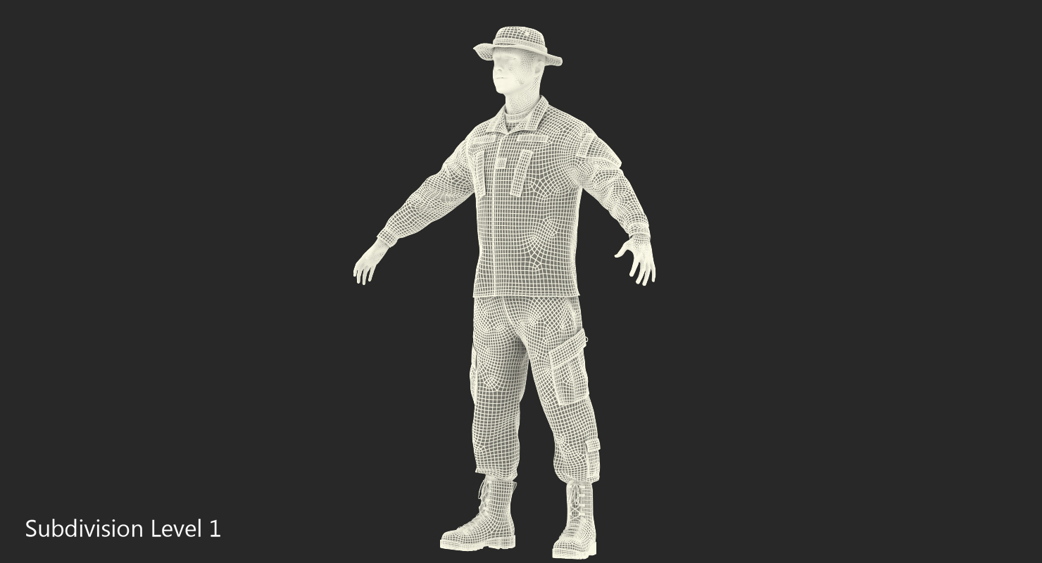 3D US Army Soldier T-Pose Fur