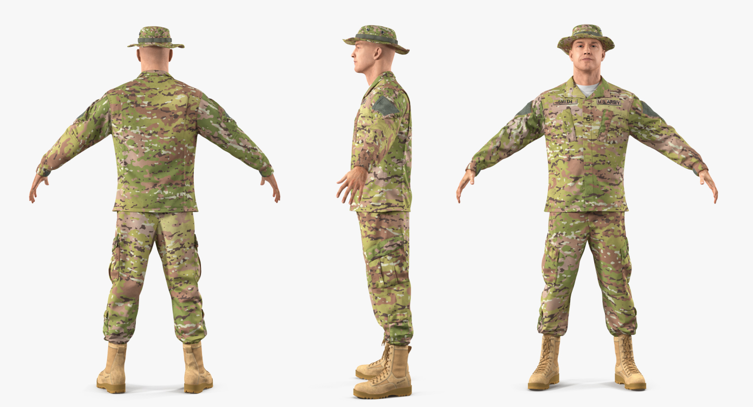 3D US Army Soldier T-Pose Fur