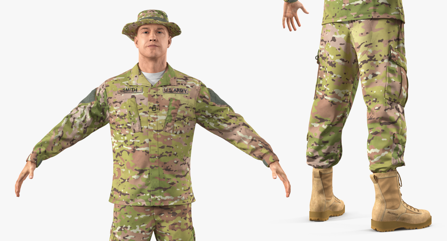 3D US Army Soldier T-Pose Fur