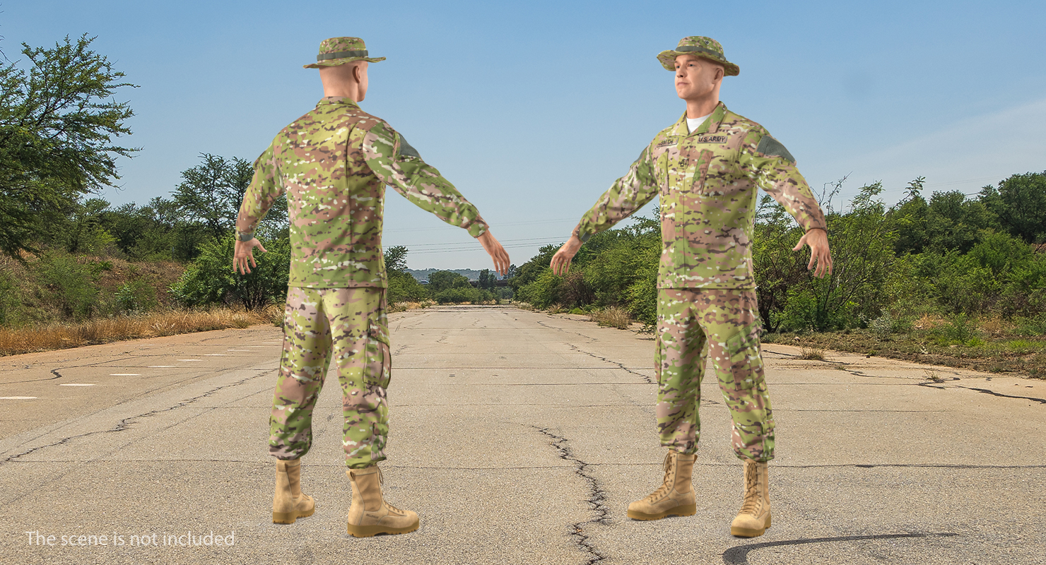 3D US Army Soldier T-Pose Fur