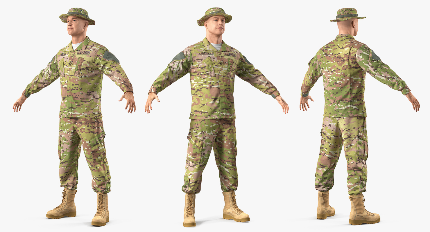 3D US Army Soldier T-Pose Fur