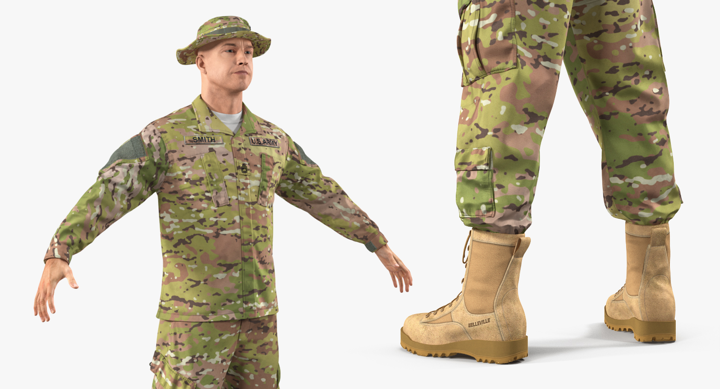 3D US Army Soldier T-Pose Fur