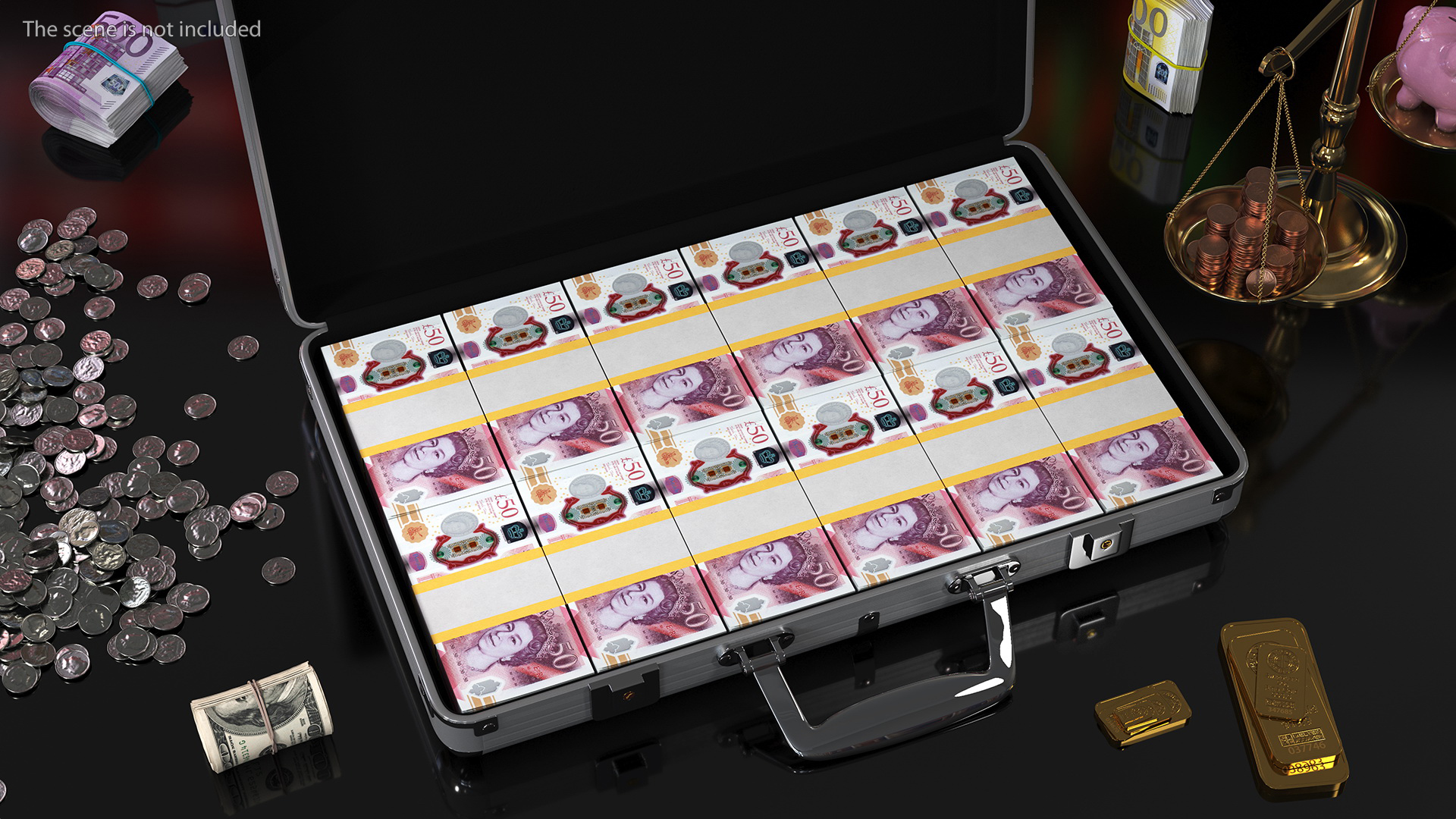 3D Suitcase Full of Pounds model