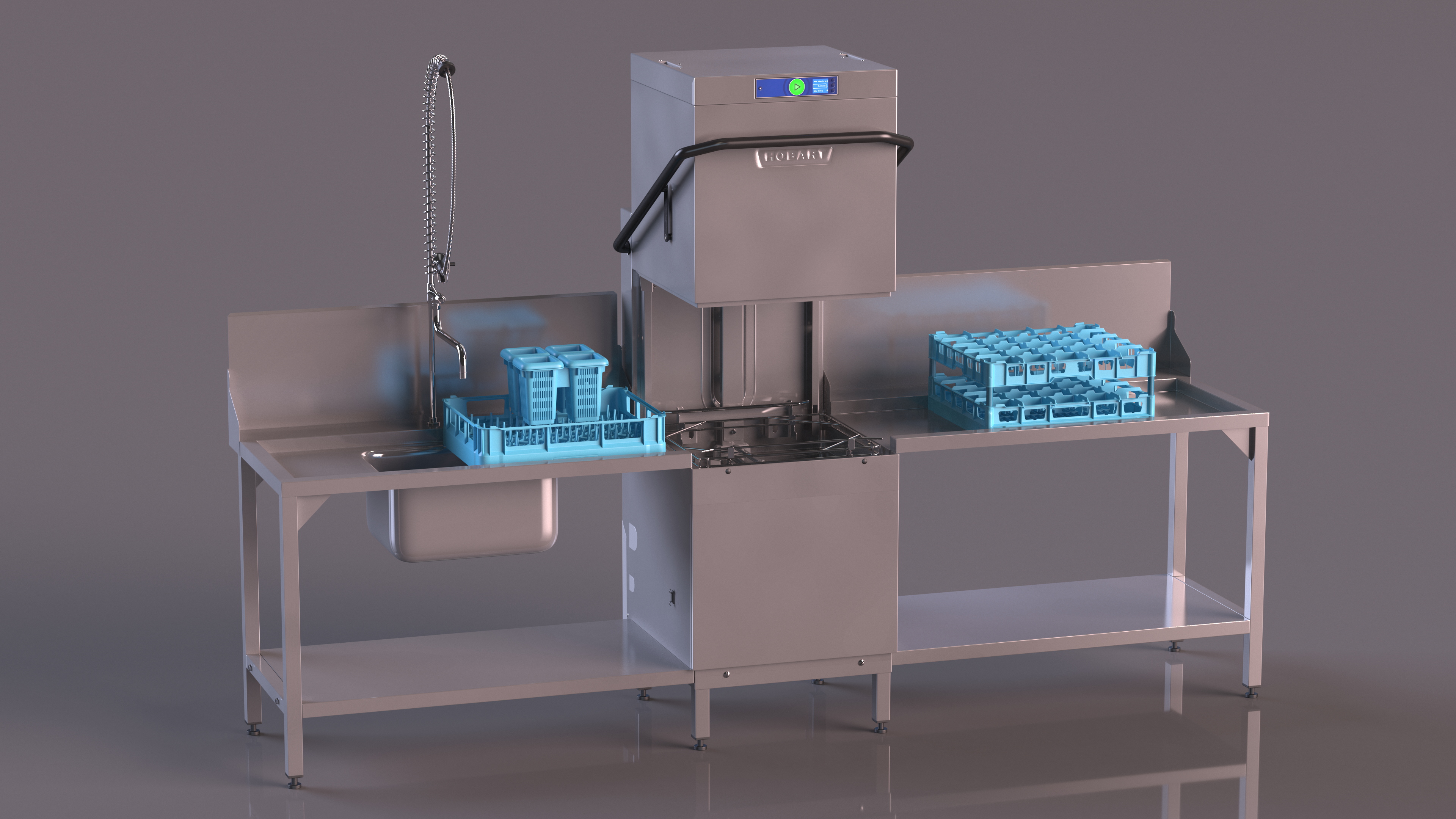 3D model Dishwasher Hobart with Unloading Table Rigged