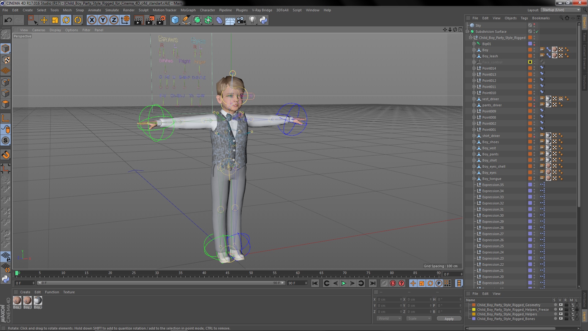 Child Boy Party Style Rigged for Cinema 4D 3D